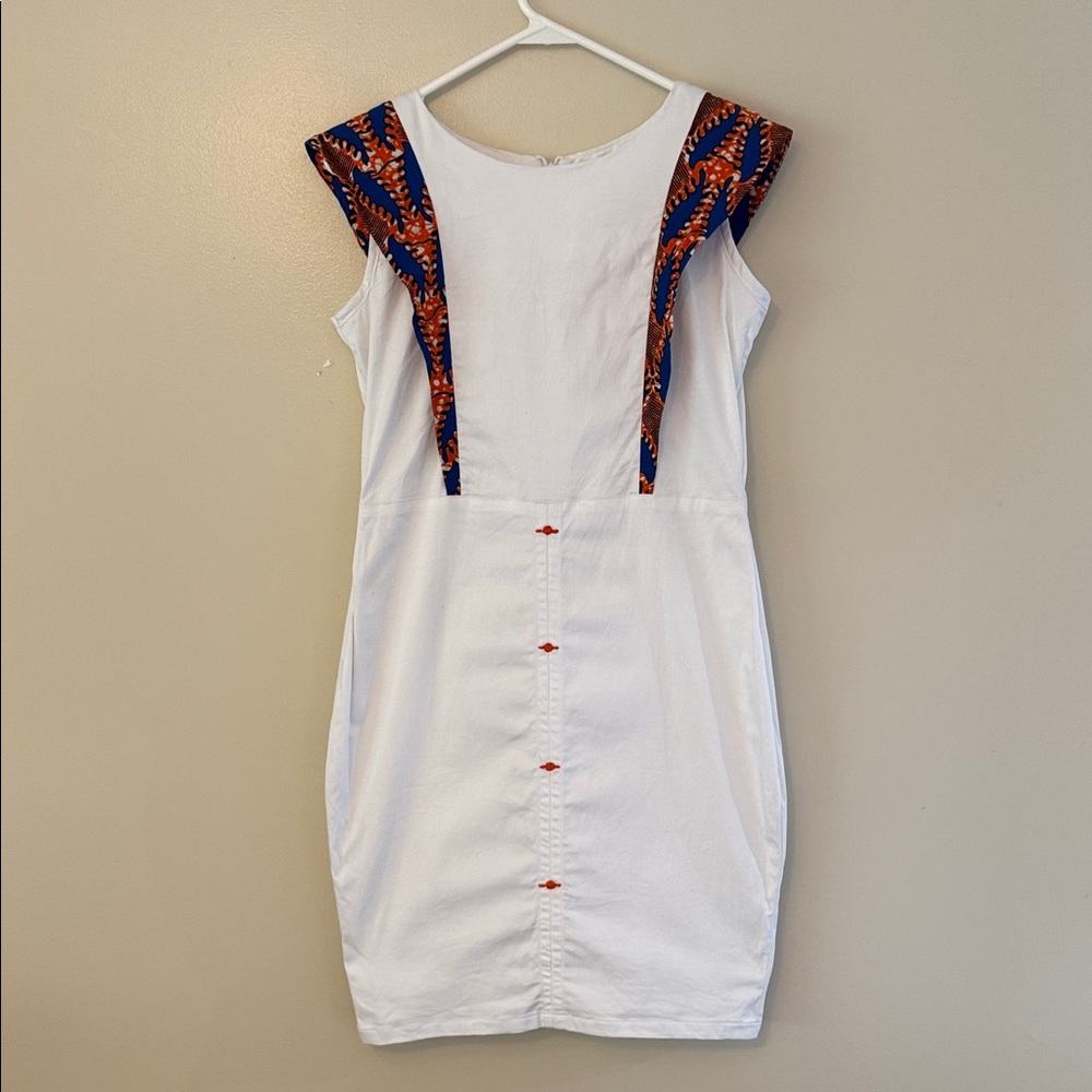 Nallem White Mini Dress with Ankara Wax Print Ruffle Size 12